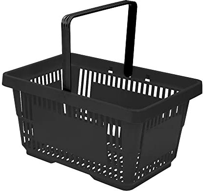 Cesta de la compra de plástico con asa, 20 litros, 40 cm, apilable, color negro