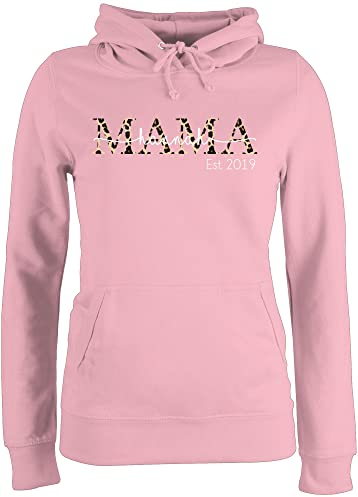 Pullover Damen Hoodie Frauen - Mama mit Namen und Jahreszahl - Lettering braunes Leomuster - M - Hellrosa - mom mothersday Kapuzenpullover Geschenke für Mamas