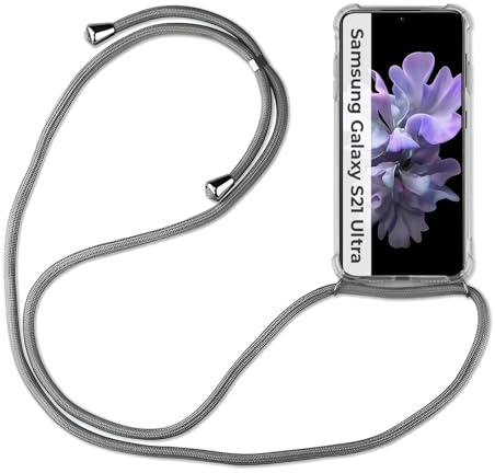 Hülle Kompatibel mit Samsung Galaxy S21 Ultra | Handykette Smartphone Halskette Hülle mit Band | Handyhülle mit Kordel zum Umhängen Kompatibel für Galaxy S21 Ultra | Grau