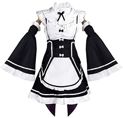 Rem Ram Cosplay Kostüm Lolita Kleidung Anime Mädchen Magd Uniform,Black-3XL