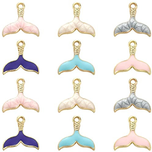 Ipotkitt 30 Stück 6 Farben Emaille Fischschwanz Form Charms Meerestier Fisch Schwanz Charms Zubehör für Halskette Armband Schmuckherstellung DIY Basteln