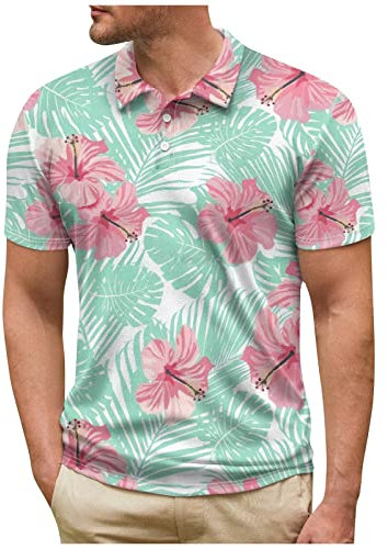 Shirt Masculine Fleurie Top Printemps Clubbing Coton Comfy Manche Court Tee Shirt Homme Grande Taille Patineuse Bouffante Classique Rose