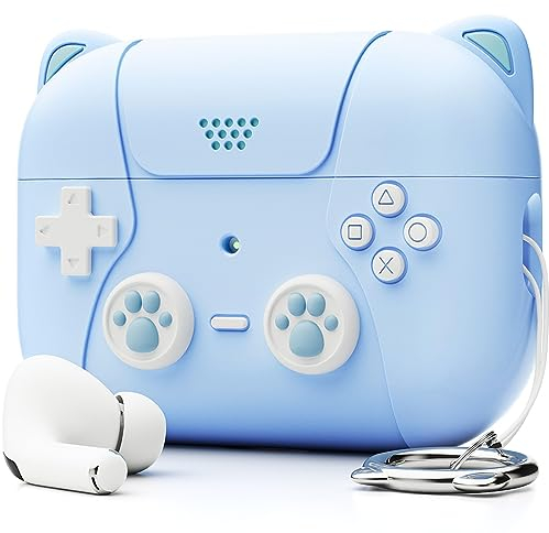 NIUTRENDZ Niedliche Katze Silikon Hülle für AirPods Pro 2nd Generation Case Cover Klassische Handheld Spielkonsole Design Schutzhülle (Blau)