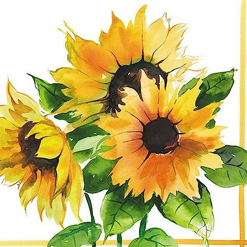 20 Servietten Herbst Drei Blühende Sonnenblumen als Tischdeko. Papierservietten mit Motiv. Auch für Decoupage und Serviettentechnik 33x33cm