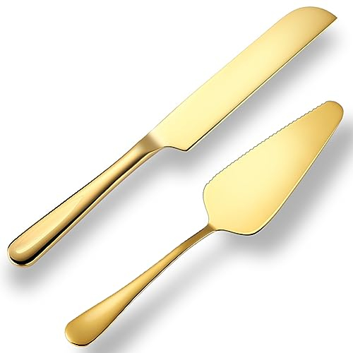 Hochzeitstorte Messer und Server Set Gold, 2Pcs Kuchen schneiden Set für Hochzeit umfassen Kuchenschneider und Kuchen Server perfekt für Weihnachten, Geburtstag und Veranstaltungen