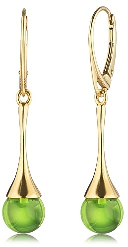 Amber by Mazukna - Ohrringe für Frauen, vergoldetes AG925 Sterling Silber, natürliche Bernstein Kugel Perlen, handgefertigte Edelstein Hängeohrringe, Bernstein Schmuck zertifizierter