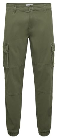 ONLY & SONS Herren Cargo Hose ONSCAM Stage 6687 - Tapered Fit - Grau W27-W38, Größe:36W / 36L, Farbe:Olive Night 22016687