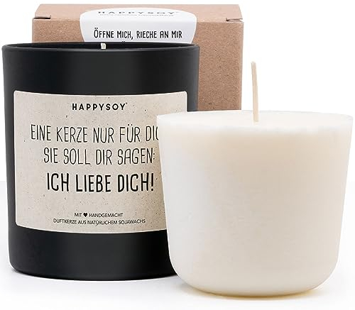 Duftkerze + Refill Wachs - Valentinsgeschenk Duftkerze im Glas mit Spruch Ich liebe dich - aus Sojawachs - vegane Kerze - handgemacht in DE - persönliches Geschenk, besondere Geschenkidee für