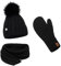 ELIMELI® Damen Winter Mütze warme Strickmütze Wintermütze mit Bommel Slouch Strick Beanie Damen für Winter Bommelmütze Hergestellt in EU Farbenauswahl 15568 (Schwarz - Mütze Schal Handschuhe)