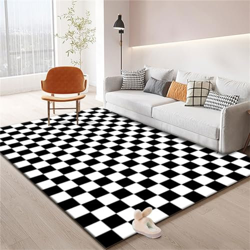 SCAUA Tapis à Carreaux, Noir Et Blanc Tapis D'extérieur Tapis Marocain à Carreaux Tapis Lavable Tapis Multicolore pour Couloirs Portes Chambres Entrées Cuisine Tapis (Black,140x200cm)