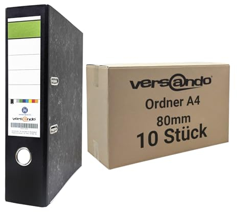 versando 10x breiter Premium Ordner DIN A4 Rücken 8cm Aktenordner Ringordner - Blauer Engel zertifiziert - schwarz