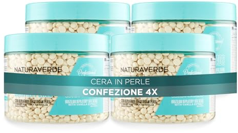 Naturaverde | PRO - Cera Depilatoria Brasiliana in Perle con Estratto di Vaniglia, Ceretta Brasiliana, Senza Strisce, Barattolo da 4 x 250g