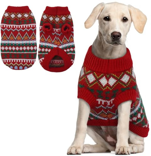 Hjumarayan Hundepullover - Boho Hundepullover Mittelgroße Hunde Weihnachtspullover, Schöne Hunde Pullover mit Geschirr Öffnung, Dicken Hundepulli Französische Bulldogge Labrador Pullis (Rot-Grün XL)