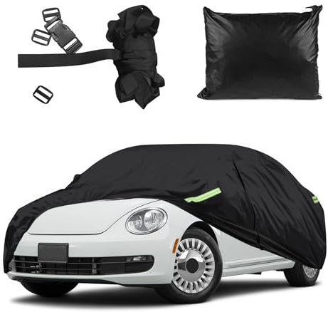 Autoabdeckung für VW Käfer 1998-2023, 210D wasserdichte Vollgarage, Allwetterschutz-Autoabdeckung für draußen, Sonne, Schnee, Regen, Staub, UV