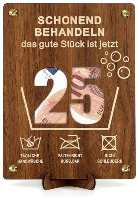 Giftota Witzige 25. Geburtstag Geldgeschenke Holz mit Geburtstagskarte, Geschenke zum 25 Geburtstag Frauen Männer, 25. Geburtstag Geschenkverpackung