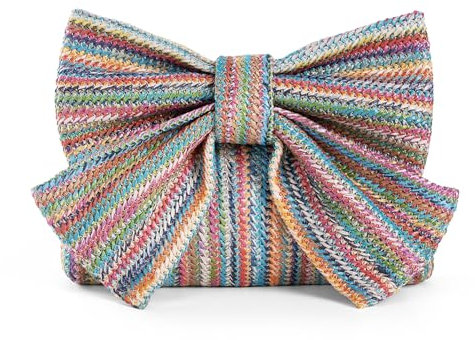 Syrads Bolso de mano de lazo de paja mujer Bolso de hombro tejido de paja de verano para boda,Multicolor