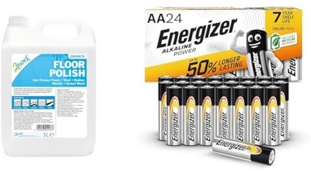 2Work 2W04610 Floor Polish 5 Litre & Energizer AA Batteries, Alkaline Power, 24 Pack, Double A Battery Pack - Amazon Exclusive