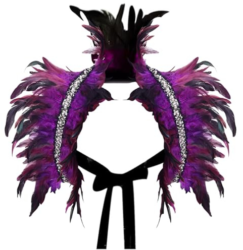 YOUYIKE Gothique Cape de Plume, Plume Haussement D'épaules, Halloween Fête Costume, Collier de Plumes pour Hommes et Femmes, Fêtes sur Scène d'halloween, de Carnaval et De Cosplay(Violet)