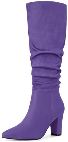 Allegra K Botas hasta la Rodilla con tacón Grueso y Punta en Punta Holgada para Mujer Dunkelviolett 36