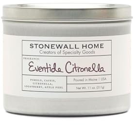 Stonewall Kitchen Eventide Citronella Outdoor Duftkerze in praktischer Metalldose – ca. 45 Std Brenndauer, Mückenabwehr, Fruchtiger Duft, 311 g