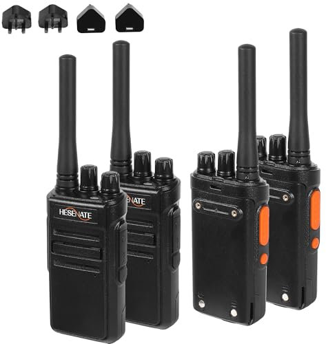 HESENATE HT66 Walkie Talkies for Adults, Long Range PMR446 Rechargeable Two-Way Radio with USB-C Charger, VOX, 16 Channels, 1200mAh Battery (4 Pack, Black) - Ideal for Family, Camping, Hiking & Work