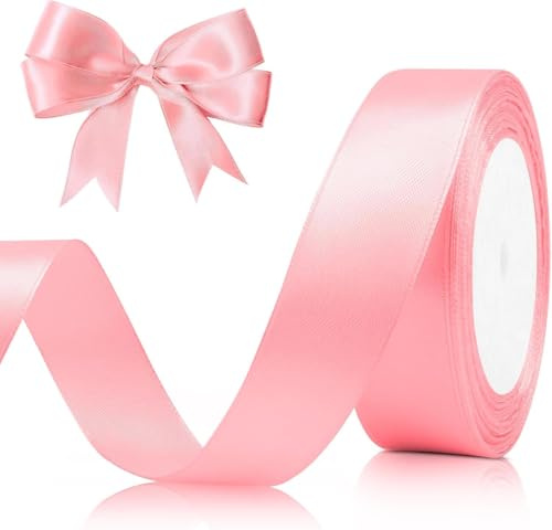Satin Geschenkband, Hellrosa 25mm Breit Satinband Bänder 23 Meter Dekoration Geschenkband Schleifenband für Hochzeit Geschenkverpackung, Kunsthandwerk, Haarschleifen, Blumenstrauß, Dekoration