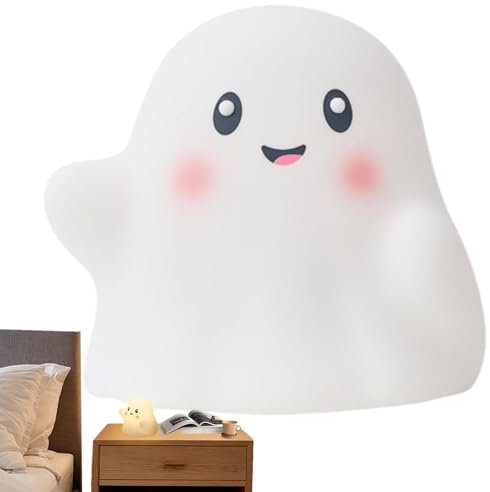 Wpsagek Geister-Nachtlicht, niedliche Geister-Nachttischlampe – Halloween-Dekorationen, Nachtlicht mit interaktivem Soundeffekt für Zuhause, Eingangshalle, Fenster