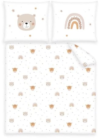 Herding babybest Wiegenbettwäsche Little Friends, Kopfkissenbezug 35 x 40 cm mit Hoteleinschlag, Bettbezug 80 x 80 cm mit Hoteleinschlag, Baumwolle