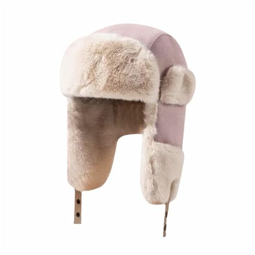Lifup Winter Fliegermütze Damen Trappermütze mit Ohrenklappen, Wintermütze Kunstfell Winddicht Skimütze Warme Fellmütze Lila