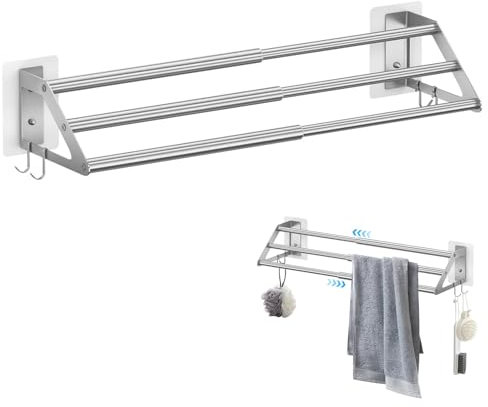 ZFOEFO Toallero Extensible 34,5-62 cm, Toalleros de Baño sin Taladro de 3 Barras, Colgador Toalla Baño Adhesivo con 4 Ganchos y Tornillos, Barra para Colgar Toallas en el Baño y Cocina