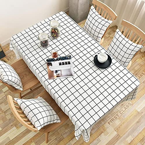 Mantel rectangular grueso de lino con borlas, impermeable y resistente al aceite, perfecto para bodas, comedor, té, mesa de té, diseño de rejilla, color beige, 110 x 160 cm