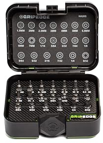Gripedge-Werkzeuge, R.P.T. Sechskant-Schraubendreher-Set, Größen 1,5–7 mm & 1/16–9/32 Zoll, 1/4-Zoll-Antrieb, hergestellt aus S2-Stahl, inkl. Premium-Kunststoffgehäuse mit Schaumstoffeinsatz,