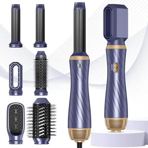 Airstyler 6 in 1 Luftbürste Luft Styler Set Hair Styler Mit 6 Zubehör Haartrockner Lockenstab Gebläsebürste Glättungsbürste für Haare, Styling-Set Zum Trocknen