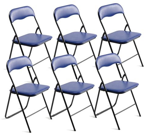 THE SECRET HOME – Pack de 6 Sillas Plegables de PVC y Metal – Alto. 80 cm x Ancho. 45 cm – Asiento Auxiliar para el Hogar - Silla con Patas Antideslizantes - Color Azul/Negro