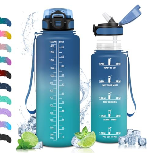 Vikaster Botella Agua Deporte, 1500ml Botella con Pajita, Botellas Agua sin BPA, Fácil de Abrir, a Prueba de Fugas, Botella Reutilizable, Gimnasio, Running