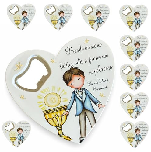 Regalami.shop set 10 bomboniere apribottiglia Prima Comunione Bimbo + 10 Bigliettini a tema, con immagine e frase (3)