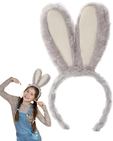 Doyomtoy Hasenohren Stirnband, Hase Ohren Haarbänder Plüsch Hasenohren Haarreif für Ostern Party Hochzeit Geburtstag Kostüm Halloween (Hellgrau)