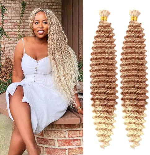 Seimainurs Deep Wave Crochet Hair Long Curly Braiding Hair for Boho Braids Ocean Wave Braiding Hair for Black Women (T30/613, 24 Inch (Bundles of 4))