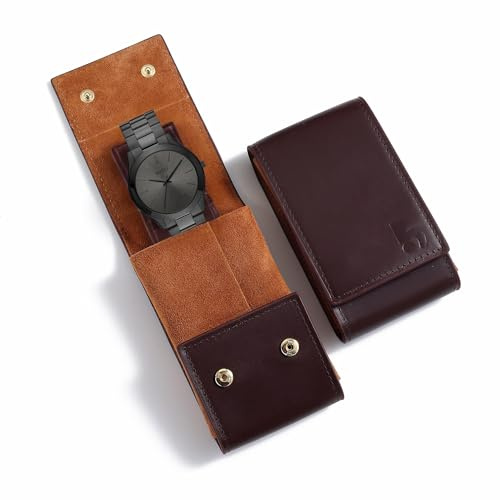 BUREI Herren-Armbanduhr & Leder-Reiseetui-Set, Herrenmode, Edelstahl, analog, Quarz, Business-Armbanduhr + tragbare, wasserdichte Uhrentasche, Uhren-Geschenk-Set