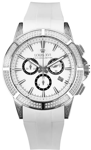 LOUIS XVI Majesté Iced Out 1137 - Ø 43 mm - Herren Uhr Silber - Wasserdicht - Mit Saphirglas - Armband Weiss - Zifferblatt Weiss - Schweizer Quarzwerk