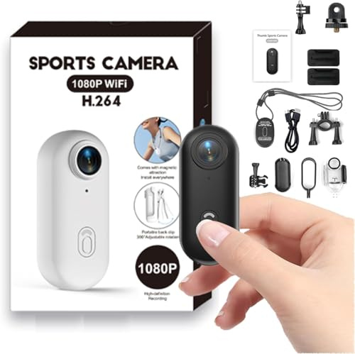 Winnes Action Cam WIFI Magnetic Clip-On Body Cam Mini Action Cam Fotocamera Telecamera Portatile Subacquea Sportiva Pollice Telecamera HD 1080P 120° Wide-Angle IP68 Impermeabile 30 Metri,Nero