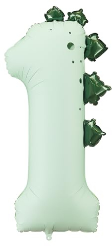 HIKIhooray XXL Dinosaurier Zahlenballon 1. Geburtstag (92cm) | Mint Folienballon mit Dino-Zacken für Kindergeburtstag & Dschungel Deko | Helium & Luft Boho & Safari Look