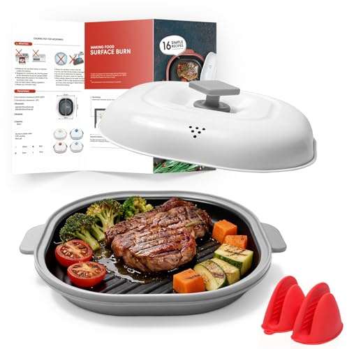 Microwave Grill Pan with Lid, Non-Stick Bacon Cooker for Steaks and Chicken | Microwave Pan for Grilling,and Roasting, Perfect for Potatoes,Bacon,Quick and Easy Cleanup