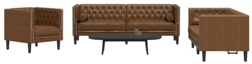 Yisssmeng Chesterfield Sofa Set 3-teilig Braun 71x74,5x70,5 cm Sessel 2-Sitzer 3-Sitzer Microfaser Wildlederoptik Robuste Beine für Wohnzimmer Büro & Leseecke