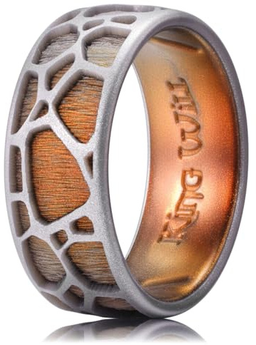 King Will Men's 8mm Silicone Ring, Deep Laser Pattern with Inner X Groove, Comfort Fit Rubber Wedding Band, Nature Collection
