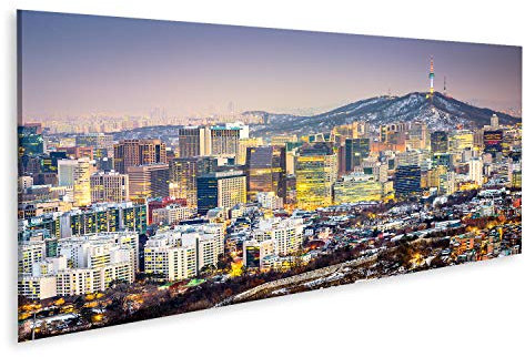 Bild Bilder auf Leinwand Seoul Südkorea Stadtsilhouette Wandbild Poster Leinwandbild SVV