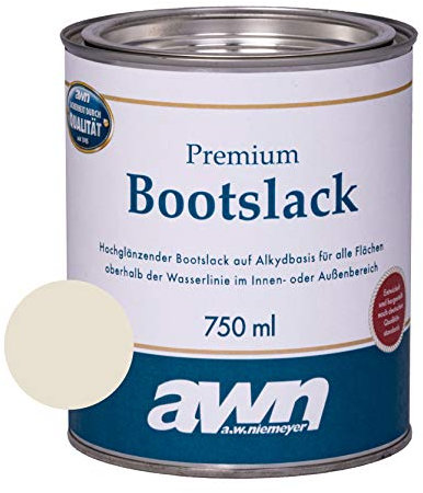 AWN 1K Bootslack Eine Komponente Lack für Boot Rumpf UV Schutz Ergiebigkeit ca. 12 m²/l (Creme RAL 9001)