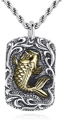 KnSam Halskette Silber Echt Kette Herren Silber 925 Echt Vintage Fisch Muster Erkennungsmarke Aus 925 Silber Halskette Punk Gothic Silver Mit Silberkette