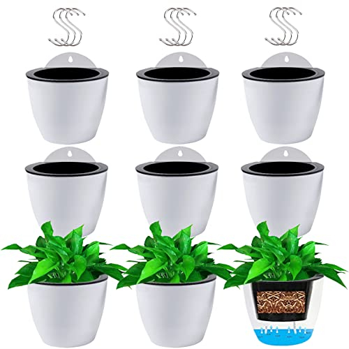 Jucoan 9 Stück Selbstbewässernder Hänge Übertopf Lazy Blumentopf Hängende Blumentöpfe aus Kunststoff mit 9 Haken Hängetöpfe für Pflanzen Blumen Hängetopf Pflanztopf für Balkon Garten Zäun
