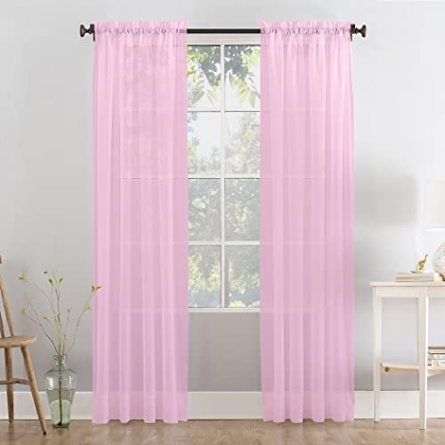 Megachest Une Paire de Rideaux en Voile Transparent Lucy de 3 + 7 cm avec embrasses, 31 Couleurs, 10 Tailles (Rose Clair, 142 cm de Large x 206 cm)